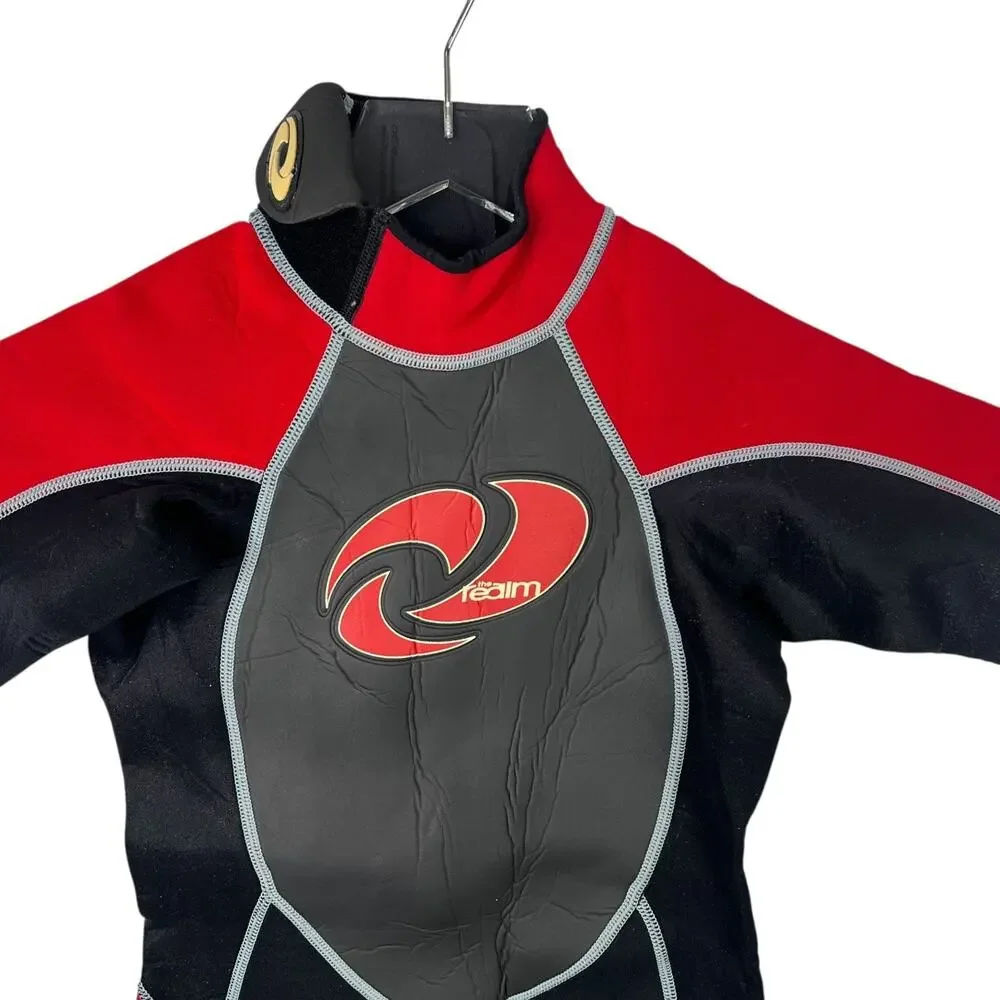 The Realm Spring Shortie Wetsuit Short Sleeve Black Red Juniors Youth 10